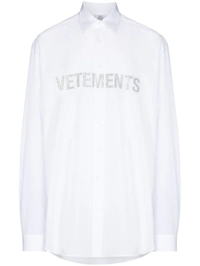 Vetements Logo Glitter Cotton Poplin Shirt In White