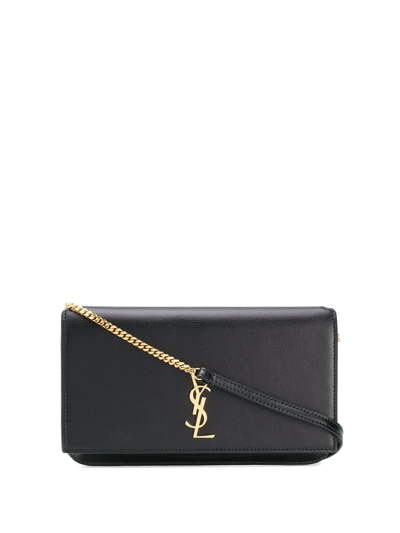 Saint Laurent Ysl Monogram Phone Holder Shoulder Bag In Black