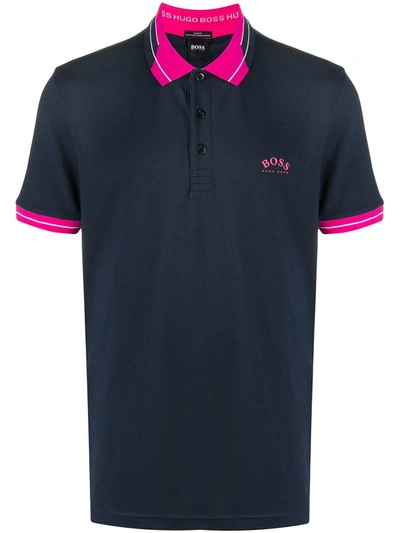 Hugo Boss Logo Print Polo Shirt In Blue