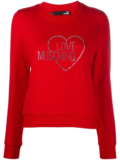 Love Moschino Rhinestone-embellished Logo Sweatshirt In Red