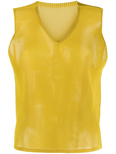 Issey Miyake Pleated Mesh Tank Top In Yellow