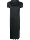 Issey Miyake Funnel-neck Pleated Midi Dress In Black