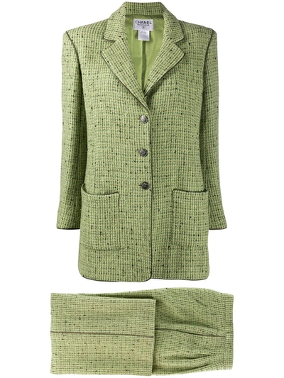 Pre-owned Chanel 1997 Single-breasted Tweed Suit In Green