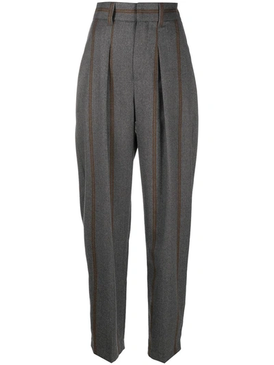 Brunello Cucinelli Striped Tapered Trousers In Grey