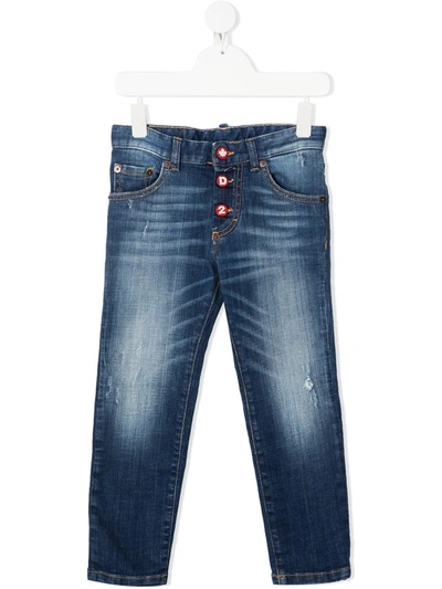 Dsquared2 Kids' Faded Straight-leg Jeans In Blue