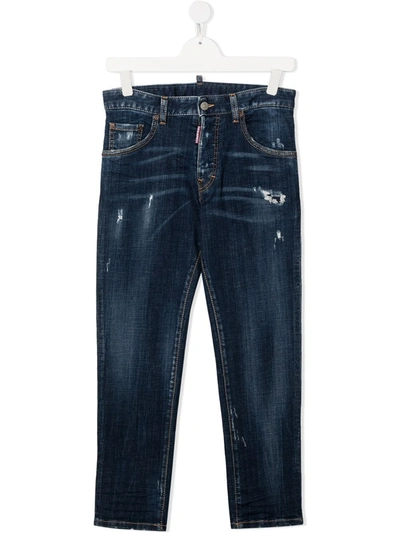 Dsquared2 Teen Distressed-effect Straight-leg Jeans In Blue