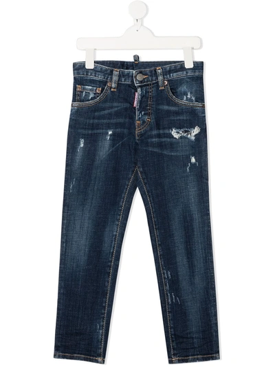 Dsquared2 Kids' Distressed-effect Straight-leg Jeans In Blue