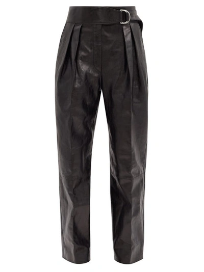 Jil Sander Napoleon Pleated Leather Wide-leg Trousers In Black