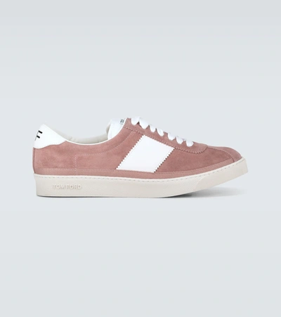 Tom Ford Bannister Leather-trimmed Suede Sneakers In Powder
