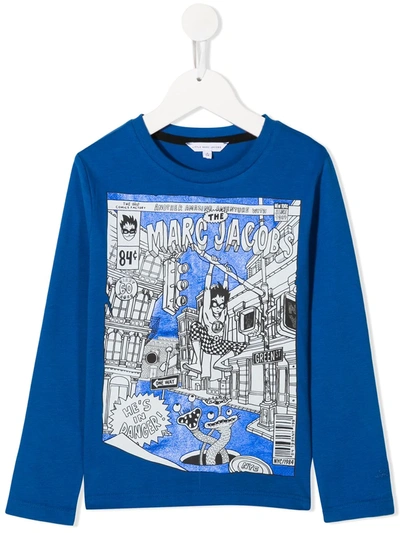 Little Marc Jacobs Kids' Superhero Print Cotton T-shirt In Blue