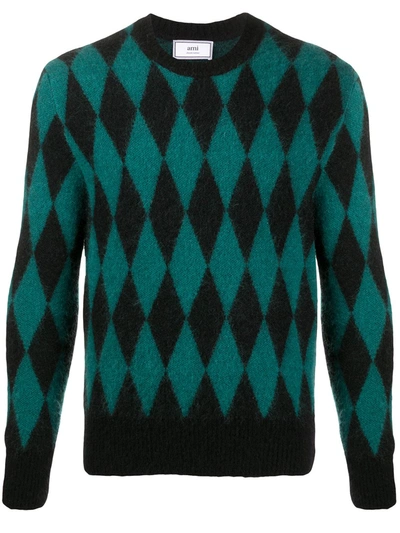 Ami Alexandre Mattiussi Diamond Mohair Blend Knit Sweater In Black