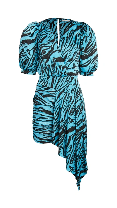 Ronny Kobo Monica Asymmetrical Cut Tiger Printed Mini Dress In Ombre Tiger
