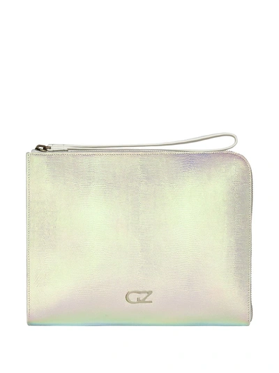Giuseppe Zanotti Metallic-print Zipped Clutch Bag In Silver