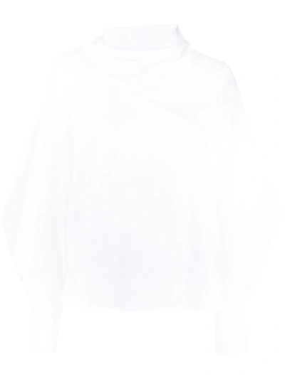Tela Long-sleeved Funnel-neck Blouse In White