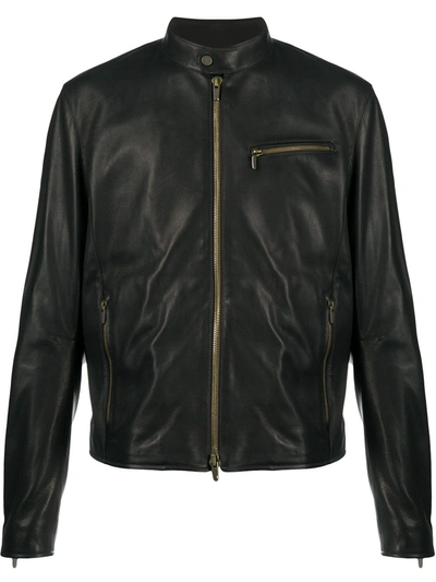 Ajmone Structured Leather Jacket In Black