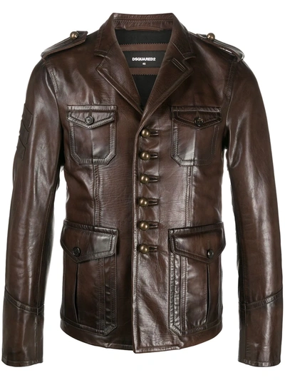 Dsquared2 Single-breasted Leather Jacket In Brown