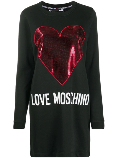 Love Moschino Heart Logo Sweatshirt Dress In Black