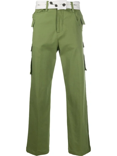 Ader Error Wide Leg Trousers With Belt Button Detail In Green