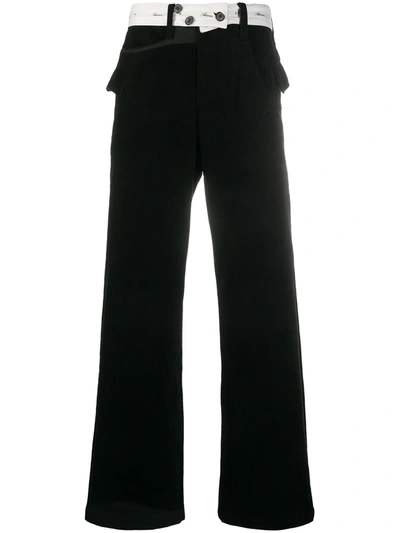 Ader Error Wide Leg Corduroy Trousers With Belt Button Detail In Black