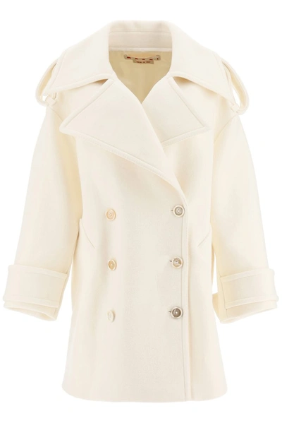 Marni Oversized Wool Double-breasted Coat In Stone White