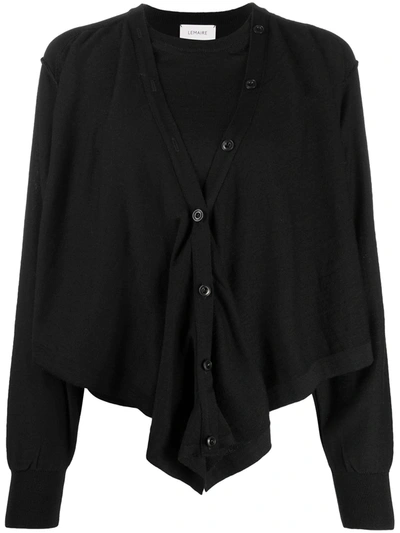 Lemaire Layered Fine-knit Cardigan In Black