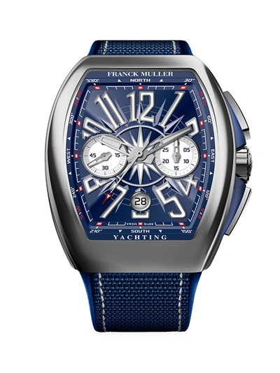 Franck Muller Vanguard Yachting Stainless Steel Alligator & Rubber Strap Chronograph Watch In Blue