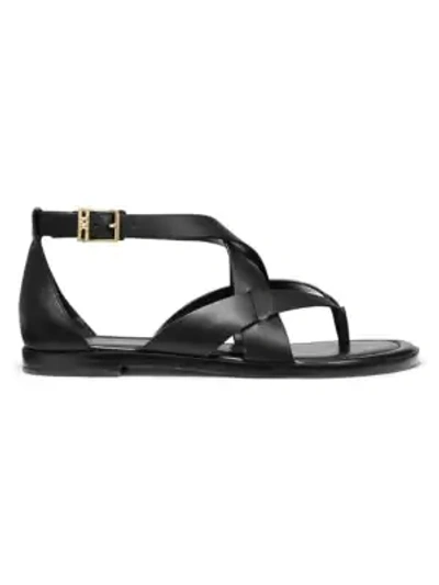 Michael Kors Shaw Leather Thong Sandals In Black