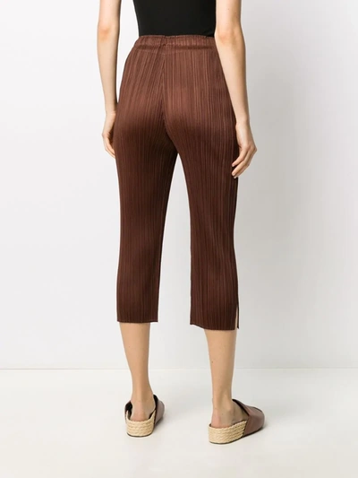 Issey Miyake Cropped Pleated Trousers In Brown