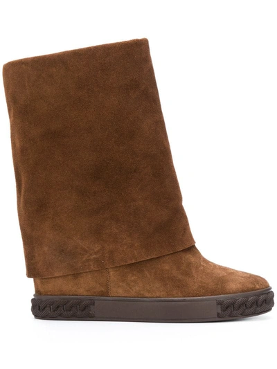 Casadei Foldover Top Boots In Brown