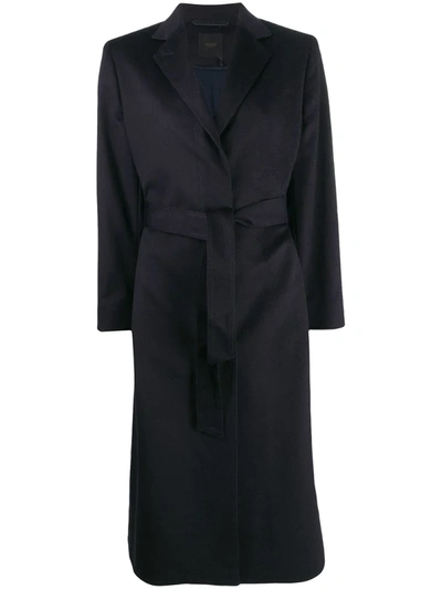 Agnona Belted Tailored Cashmere Coat In Blue