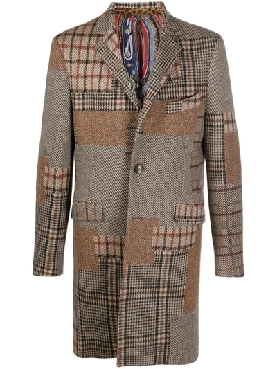 Etro Single-breasted Panelled Coat In Brown