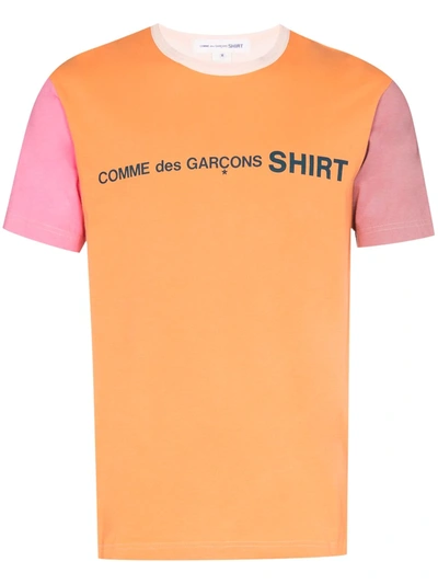Comme Des Garçons Shirt Logo-print Colour-block Cotton-jersey T-shirt In Multicolor