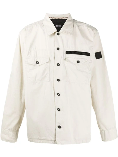 Hugo Boss Cotton Jacket With Pocket Details In Neutrals