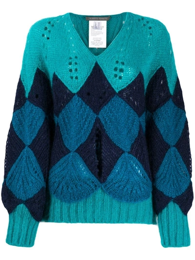 Alberta Ferretti Colour-block Intarsia Knit Jumper In Blue