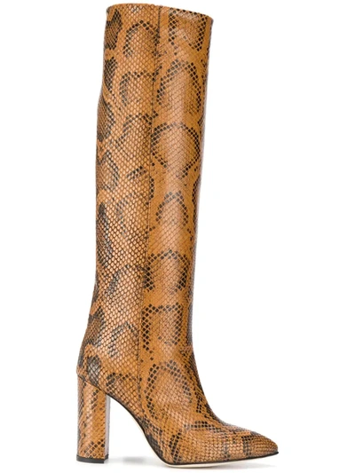 Paris Texas Knee-length Snake Print Boots In Brown | ModeSens