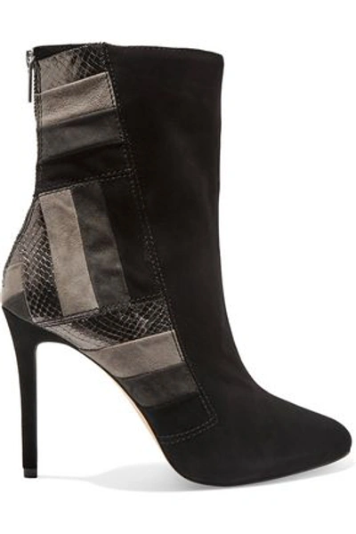 Michael Michael Kors Woman Suede And Textured-leather Ankle Boots Black