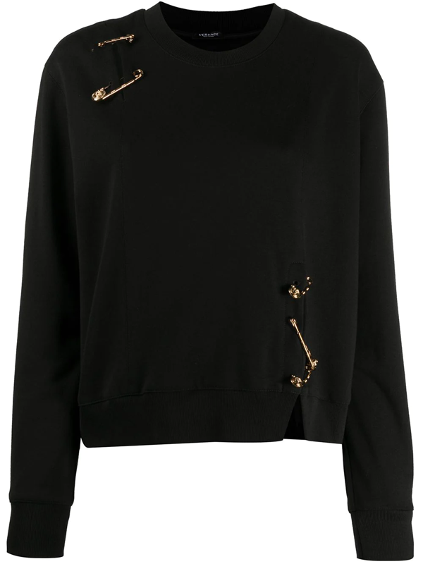 Versace Women's Cutout Safety Pin Sweatshirt In Black | ModeSens