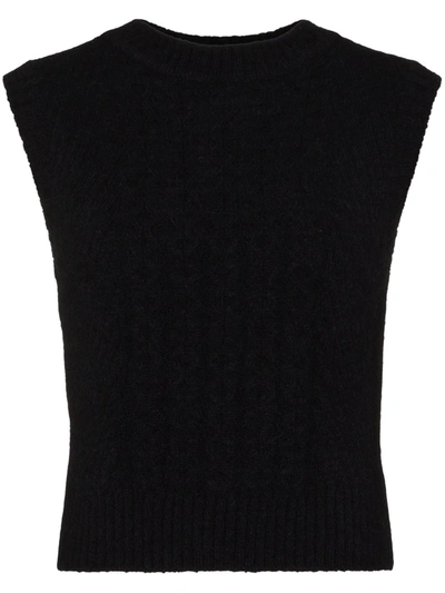Low Classic Cable-knit Open-back Waistcoat In Black