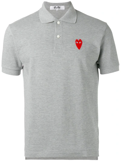 Comme Des Garçons Play Red Heart Patch Cotton Polo Shirt In Gray
