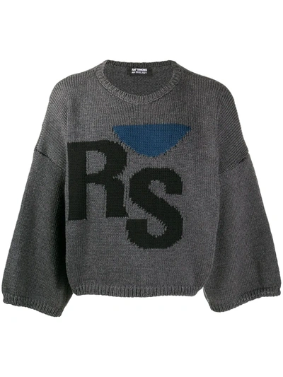 Raf Simons Oversize Intarsia Logo Wool Sweater In Grey,blue,black