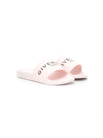 Givenchy Kids' Logo Embossed Slide Sandal In 45s Pink