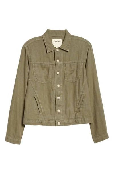 L Agence Celine Slim Linen Jacket In Basil