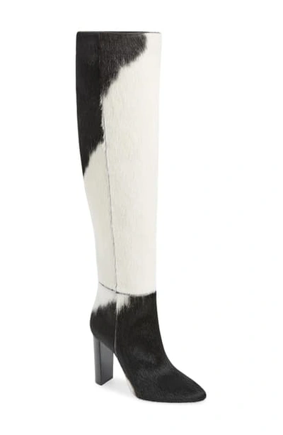 Saint Laurent Soixante Seize Genuine Calf Hair Over The Knee Boot In Black/ White