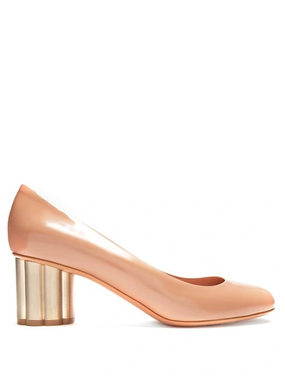 Ferragamo Lucca Column-heel Patent-leather Pumps In New Blush