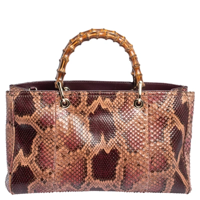 Pre-owned Gucci Multicolor Python Medium Bamboo Shopper Tote