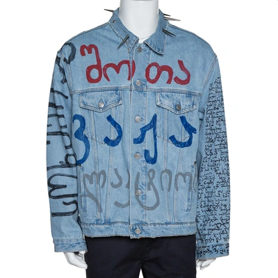 Pre-owned Vetements Blue Printed Denim Spiked Oversized Jacket M