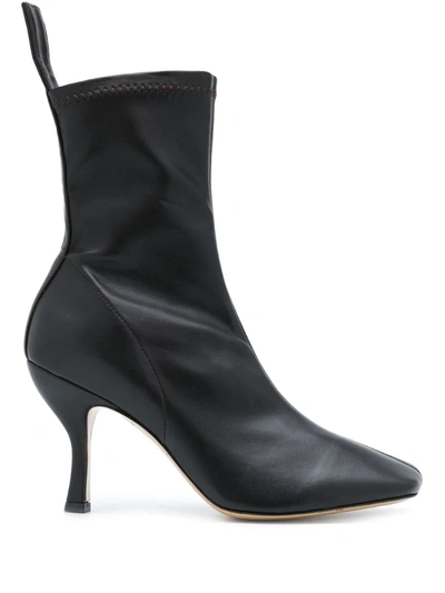 Gia Couture Square-toe Leather Boots In Brown