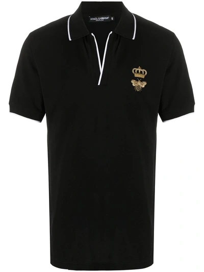 Dolce & Gabbana Cotton Piqué Polo-shirt With Lurex Embroidery In Black