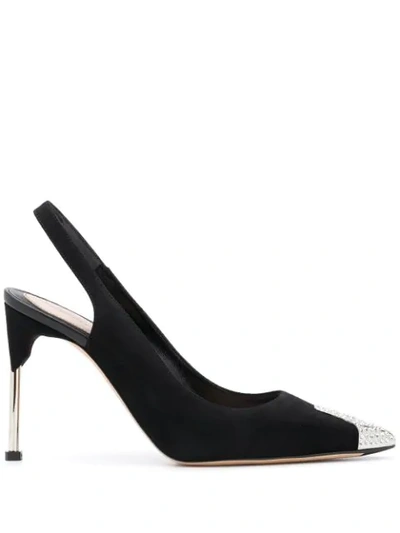 Alexander Mcqueen Crystal Point-toe Leather Slingback Pumps In Black