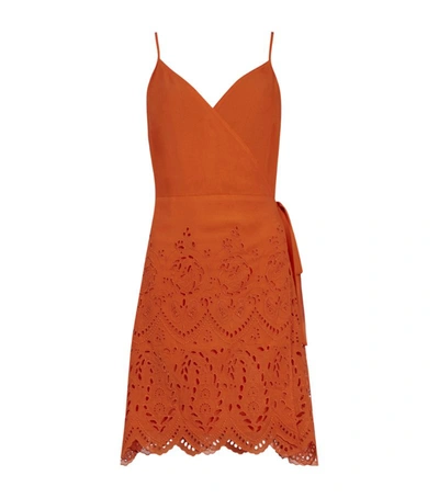 Allsaints Zariah Broderie Lace-trimmed Crepe Wrap Dress In Hot Tango Oran